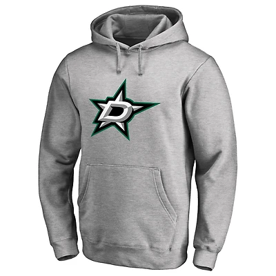 Men's Heather Gray Dallas Stars Primary Team Logo Fleece Fitted Pullover Hoodie