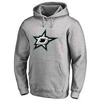 Men's Heather Gray Dallas Stars Primary Team Logo Fleece Fitted Pullover Hoodie