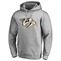 Men's Heather Gray Nashville Predators Primary Team Logo Fleece Fitted Pullover Hoodie