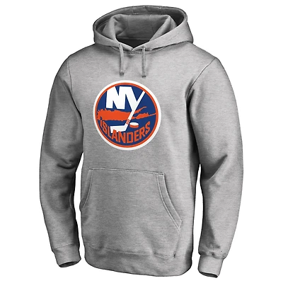 Men's Heather Gray New York Islanders Primary Team Logo Fleece Fitted Pullover Hoodie