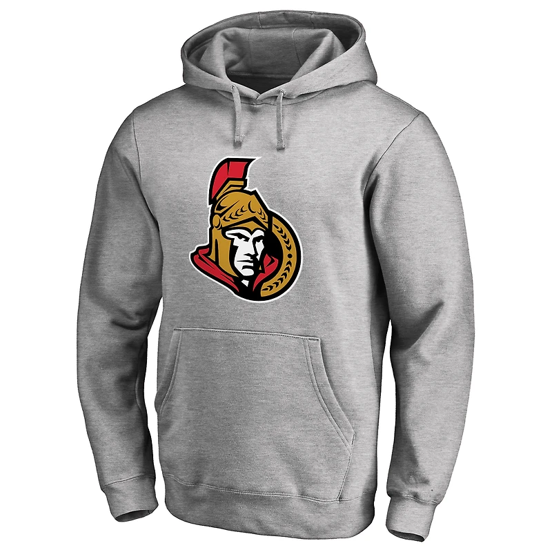 Men's Heather Gray Ottawa Senators Primary Logo Fitted Pullover Hoodie