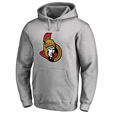 Men's Heather Gray Ottawa Senators Primary Logo Fitted Pullover Hoodie