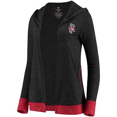 Women's Colosseum Heather Charcoal Wisconsin Badgers Steeplechase Open Hooded Lightweight Cardigan