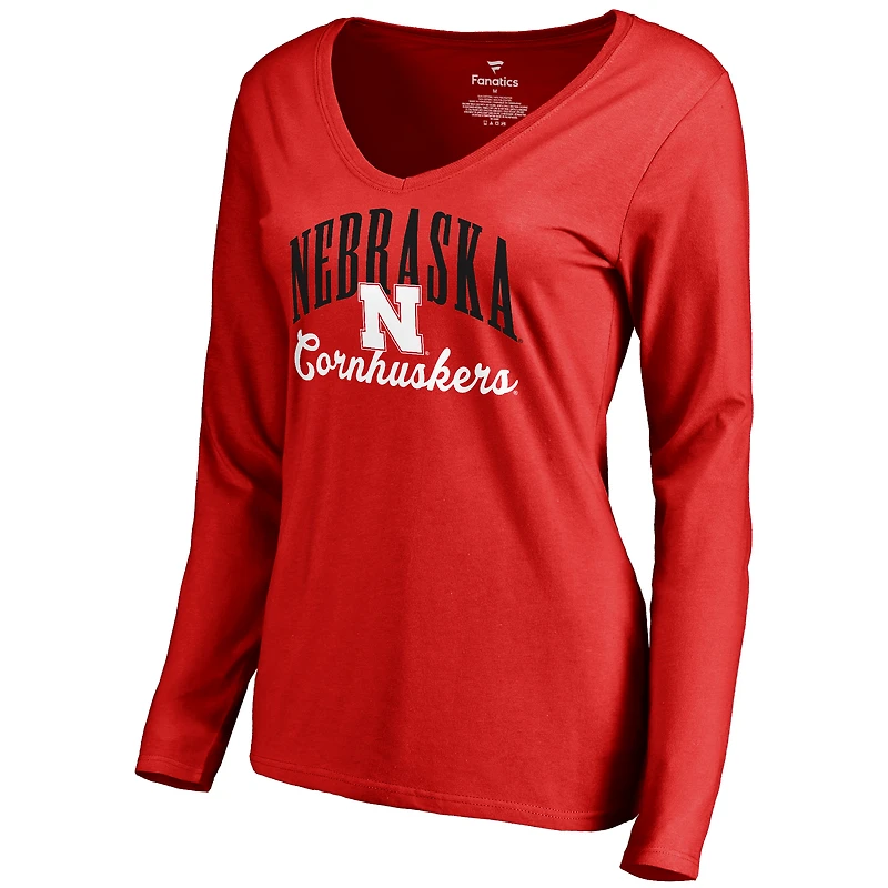Women's Scarlet Nebraska Huskers Victory Script Long Sleeve T-Shirt