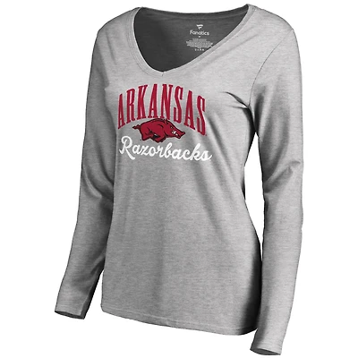 Women's Ash Arkansas Razorbacks Victory Script Long Sleeve T-Shirt