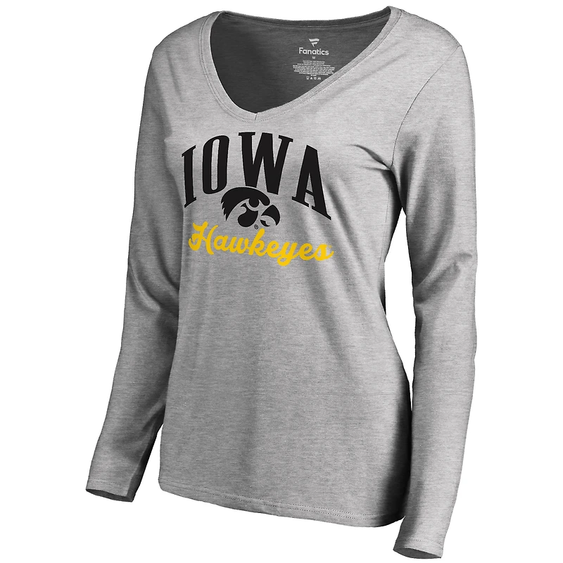 Women's Ash Iowa Hawkeyes Victory Script Long Sleeve T-Shirt