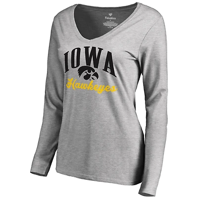 Women's Ash Iowa Hawkeyes Victory Script Long Sleeve T-Shirt