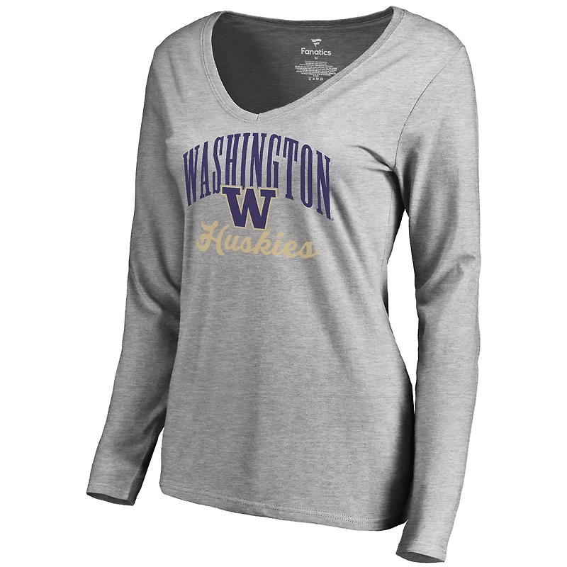 Women's Ash Washington Huskies Victory Script Long Sleeve T-Shirt