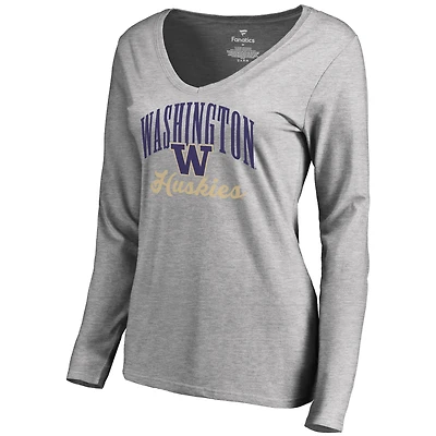 Women's Ash Washington Huskies Victory Script Long Sleeve T-Shirt