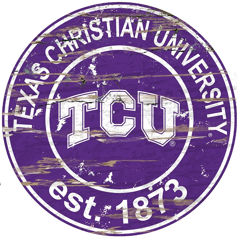 TCU Horned Frogs 23.5" Distressed Round Sign