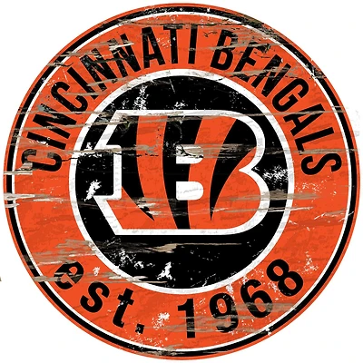 Cincinnati Bengals 23.5" Distressed Round Sign
