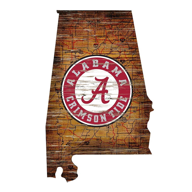 Alabama Crimson Tide 23.5" x 23.5" Distressed State with Logo Sign