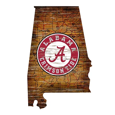 Alabama Crimson Tide 23.5" x 23.5" Distressed State with Logo Sign