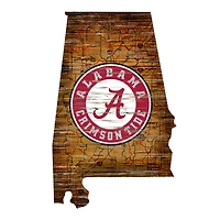 Alabama Crimson Tide 23.5" x 23.5" Distressed State with Logo Sign