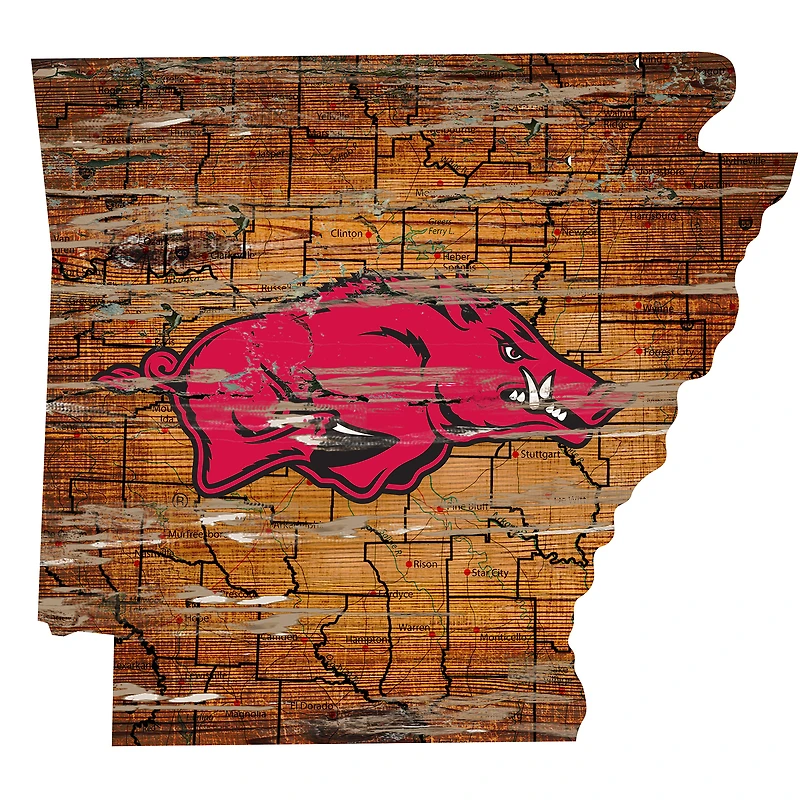 Arkansas Razorbacks 23.5" x 23.5" Distressed State with Logo Sign