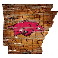 Arkansas Razorbacks 23.5" x 23.5" Distressed State with Logo Sign