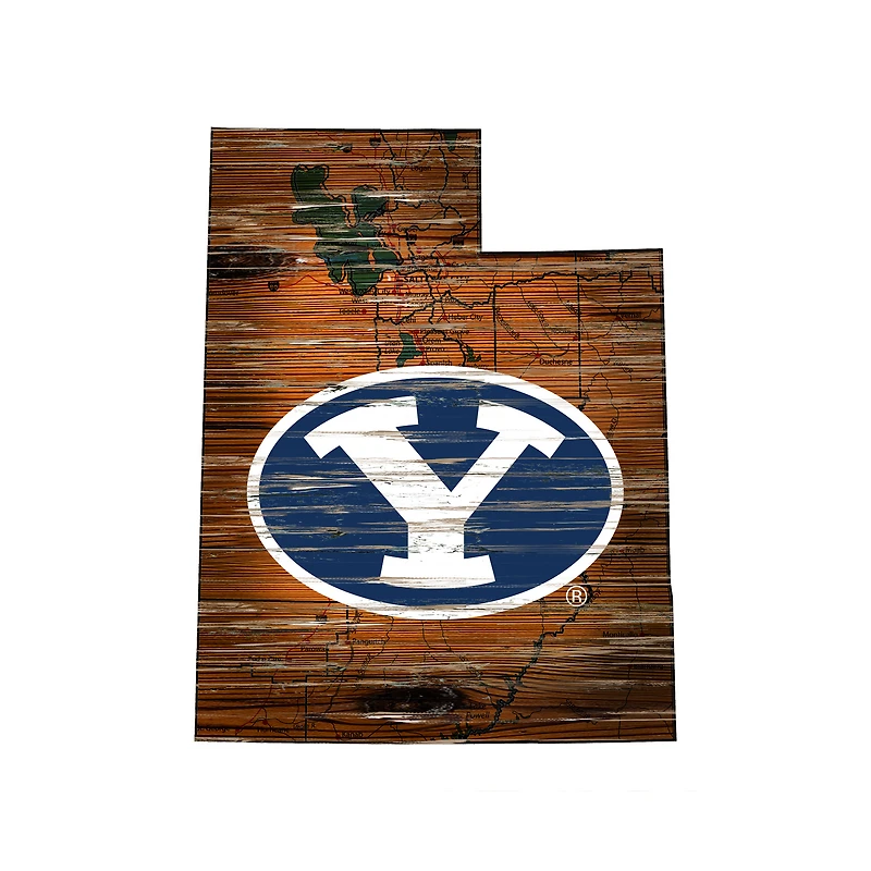 BYU Cougars 23.5" x 23.5" Distressed State with Logo Sign