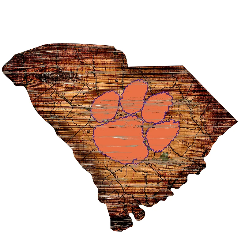 Clemson Tigers 23.5" x 23.5" Distressed State with Logo Sign