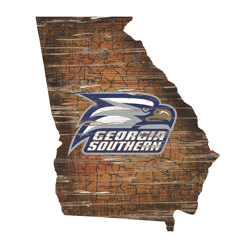 Georgia Southern Eagles 23.5" x 23.5" Distressed State with Logo Sign