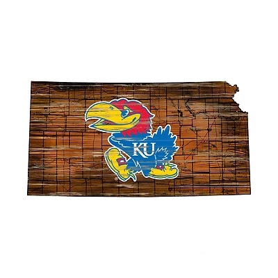 Kansas Jayhawks 23.5" x 23.5" Distressed State with Logo Sign