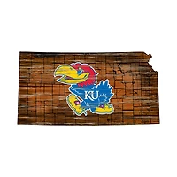 Kansas Jayhawks 23.5" x 23.5" Distressed State with Logo Sign