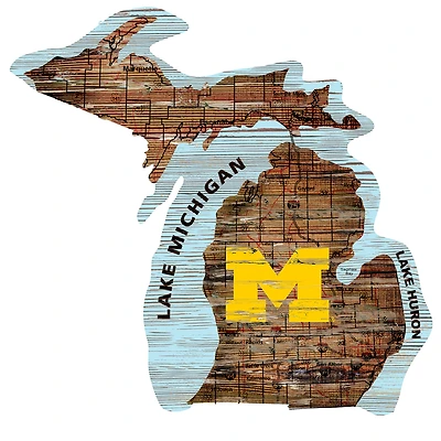 Michigan Wolverines 23.5" x 23.5" Distressed State with Logo Sign