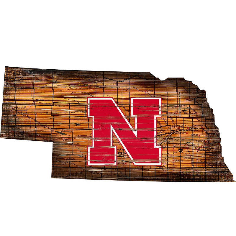 Nebraska Huskers 23.5" x 23.5" Distressed State with Logo Sign