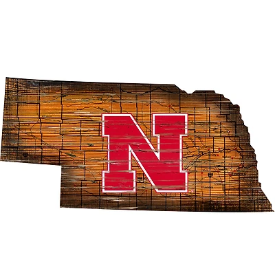 Nebraska Huskers 23.5" x 23.5" Distressed State with Logo Sign