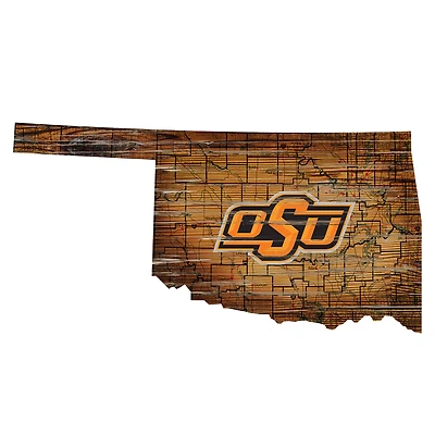 Oklahoma State Cowboys 23.5" x 23.5" Distressed State with Logo Sign