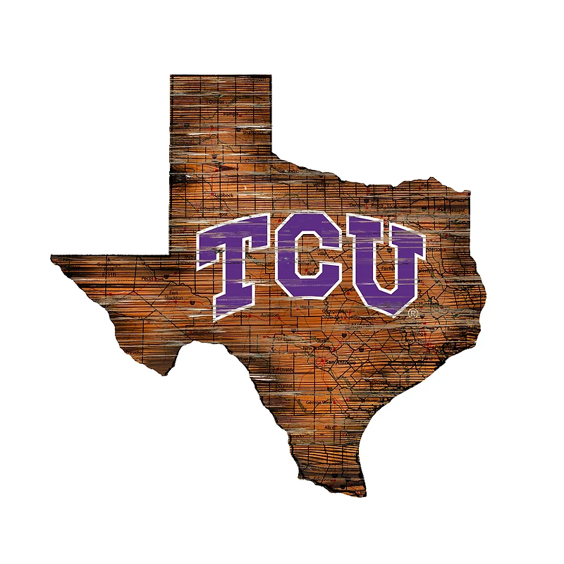 TCU Horned Frogs 23.5" x 23.5" Distressed State with Logo Sign