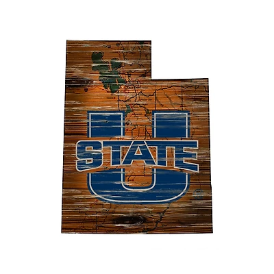 Utah State Aggies 23.5" x 23.5" Distressed State with Logo Sign