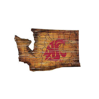 Washington State Cougars 23.5" x 23.5" Distressed State with Logo Sign