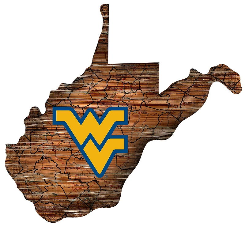 West Virginia Mountaineers 23.5" x 23.5" Distressed State with Logo Sign