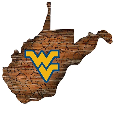 West Virginia Mountaineers 23.5" x 23.5" Distressed State with Logo Sign