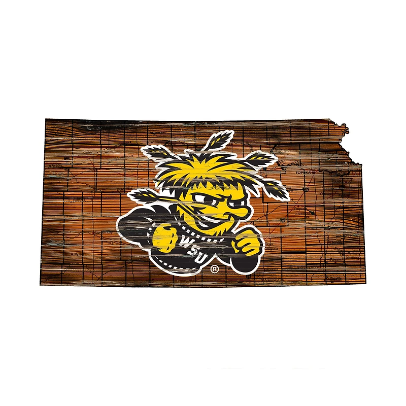 Wichita State Shockers 23.5" x 23.5" Distressed State with Logo Sign