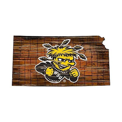 Wichita State Shockers 23.5" x 23.5" Distressed State with Logo Sign