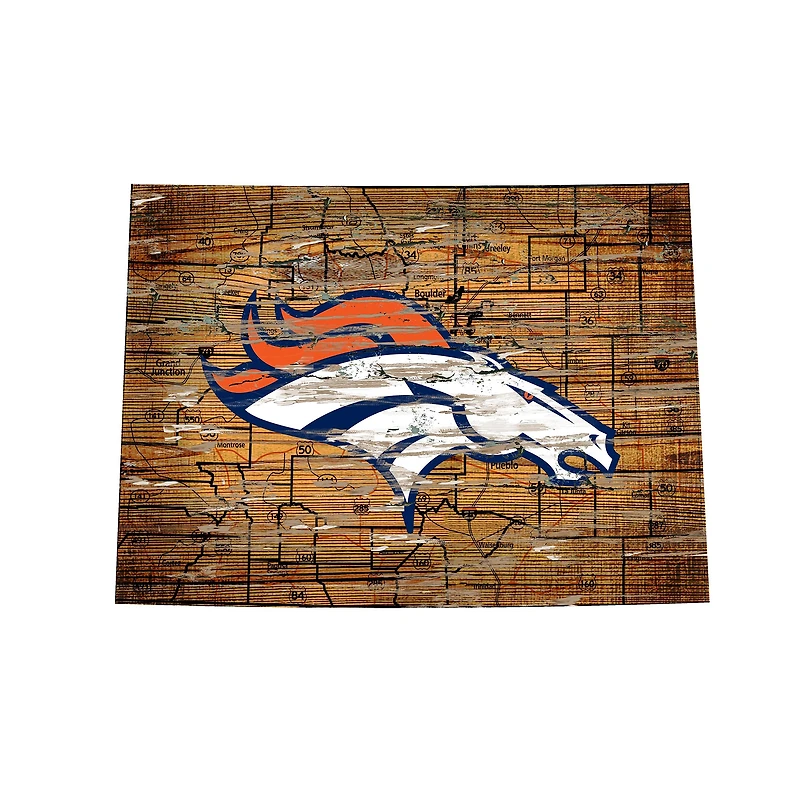 Denver Broncos 23.5" x 23.5" Distressed State with Logo Sign