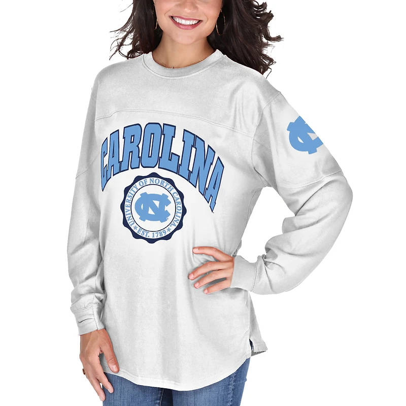 Women's Pressbox White North Carolina Tar Heels Edith Long Sleeve Oversized Top