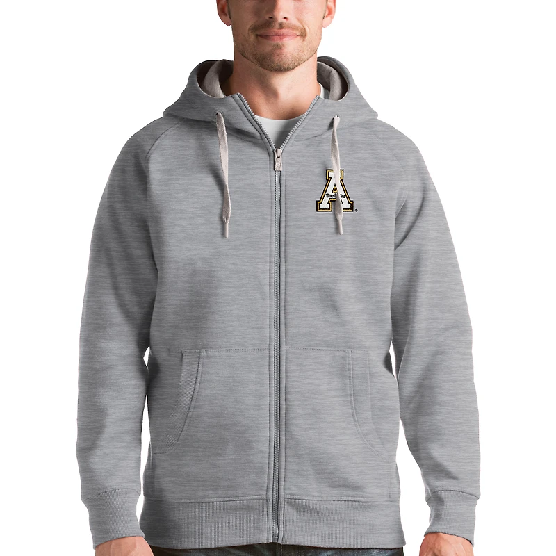 Men's Antigua Gray Appalachian State Mountaineers Victory Full-Zip Hoodie