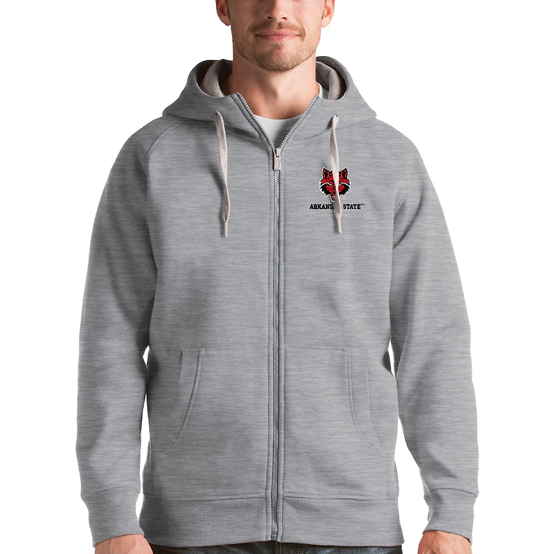 Men's Antigua Gray Arkansas State Red Wolves Victory Full-Zip Hoodie