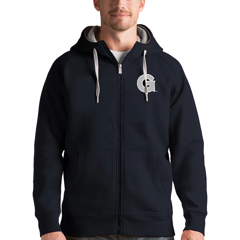 Men's Antigua Charcoal Georgetown Hoyas Victory Full-Zip Hoodie