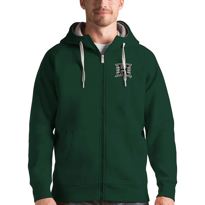 Men's Antigua Green Hawaii Warriors Victory Full-Zip Hoodie