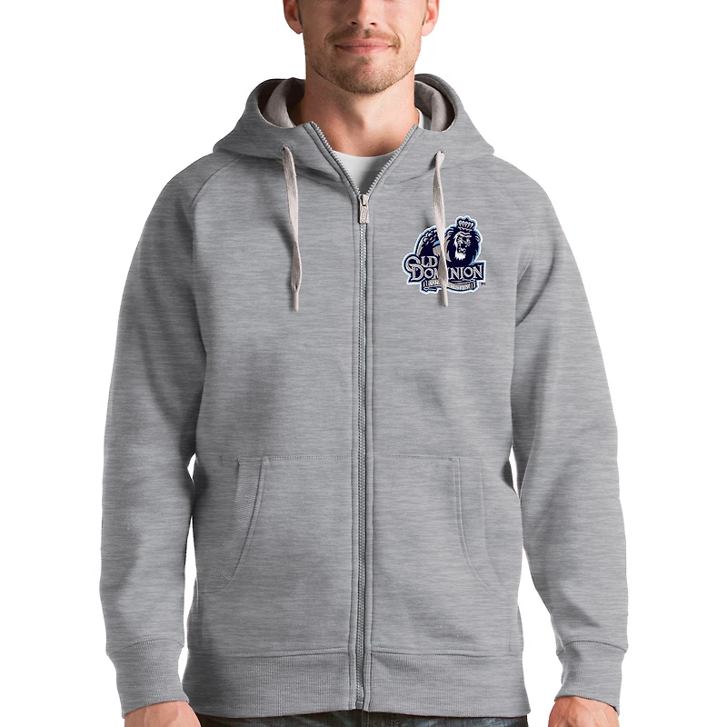 Men's Antigua Gray Old Dominion Monarchs Victory Full-Zip Hoodie