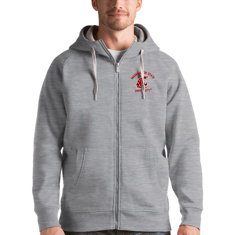 Men's Antigua Gray Washington State Cougars Victory Full-Zip Hoodie