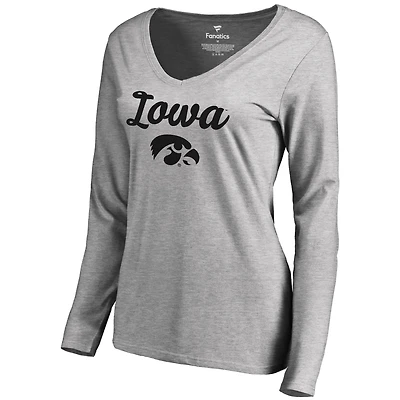 Women's Ash Iowa Hawkeyes Freehand Long Sleeve T-Shirt