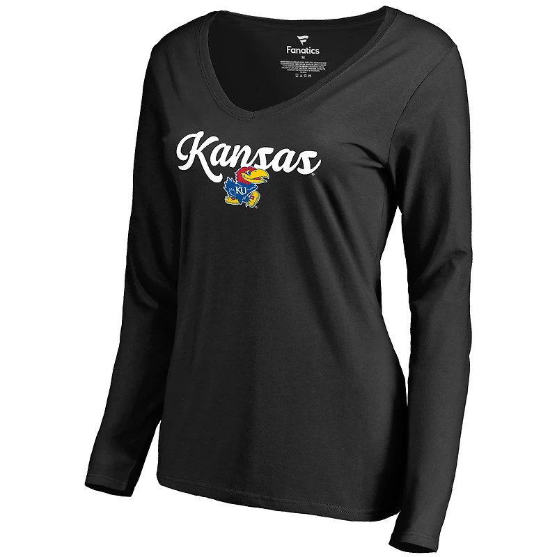 Women's Black Kansas Jayhawks Freehand Long Sleeve T-Shirt
