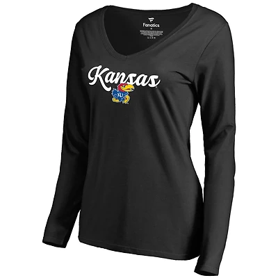 Women's Black Kansas Jayhawks Freehand Long Sleeve T-Shirt