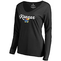 Women's Black Kansas Jayhawks Freehand Long Sleeve T-Shirt
