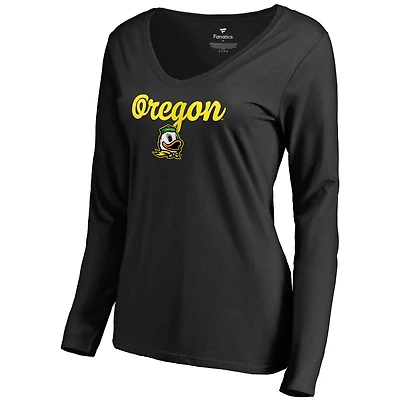 Women's Black Oregon Ducks Freehand Long Sleeve T-Shirt