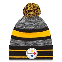 Men's New Era Black Pittsburgh Steelers Team Logo Cuffed Knit Hat with Pom